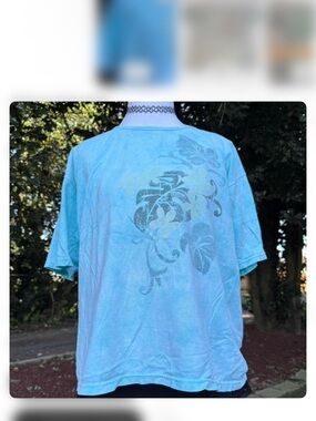 Women's Short Sleeve Tee - Aqua Blue Floral Print